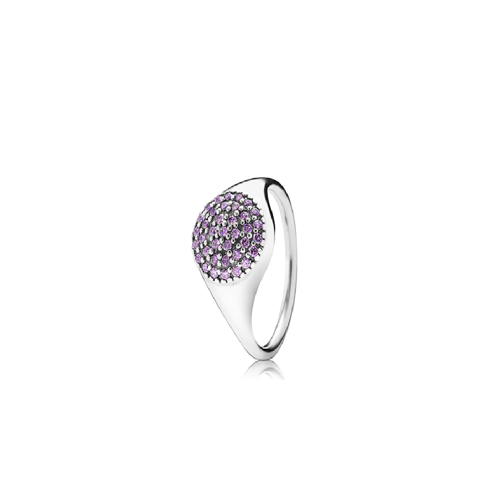 Кольцо из серебра с фиолетовым кубическим цирконием, паве