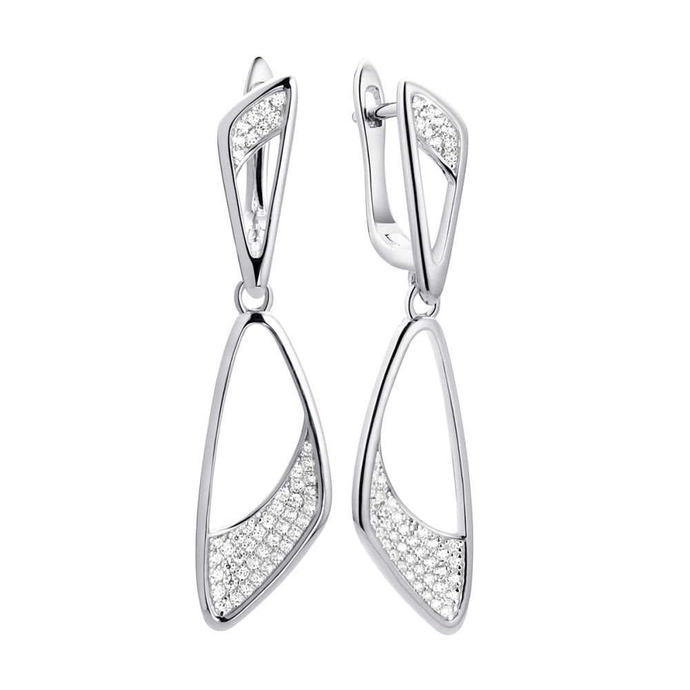 Серьги из серебра с фианитом Geometry