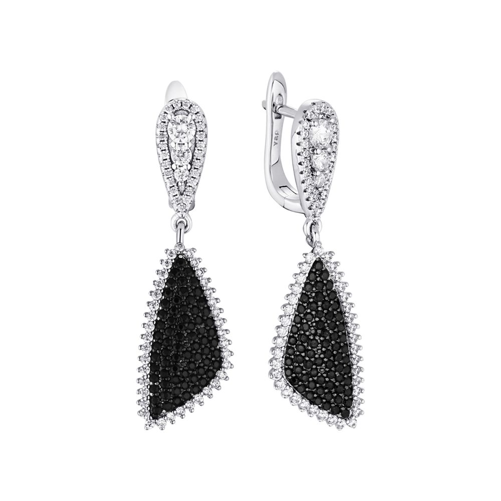 Серьги из серебра с фианитом Black&white