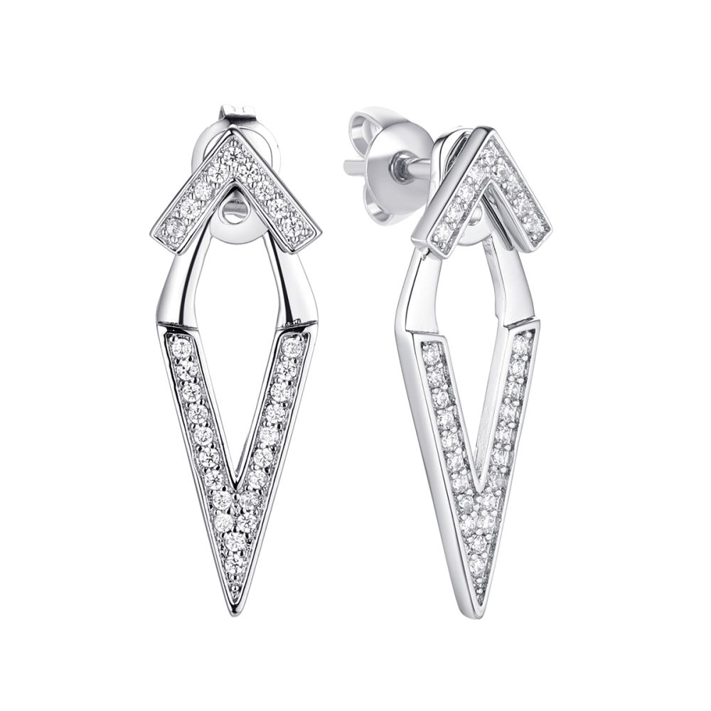 Серьги из серебра с фианитом Geometry