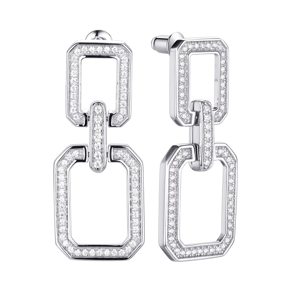 Серьги из серебра с фианитом Chain