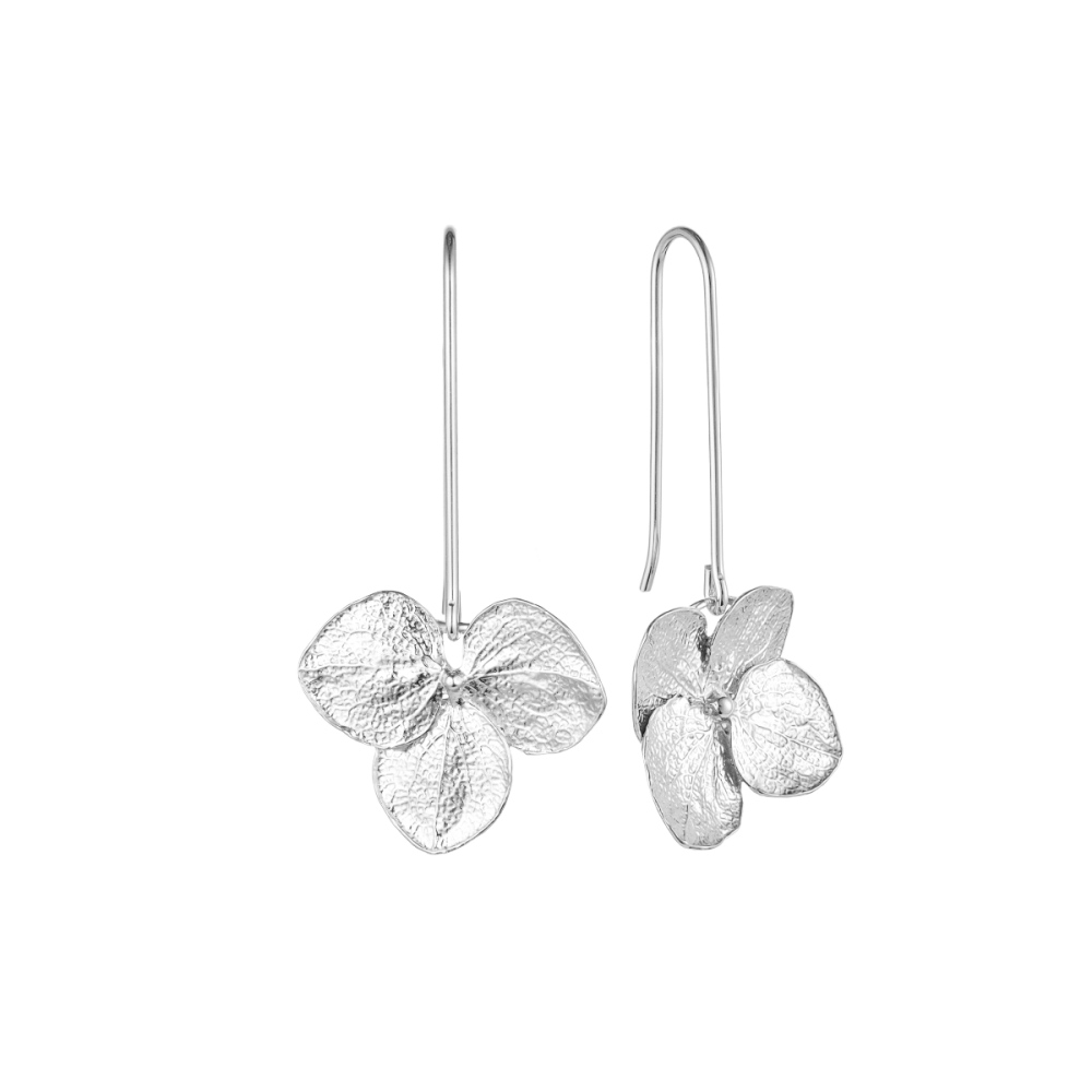 Серьги-протяжки из серебра асимметричные "Цветок гортензии"
