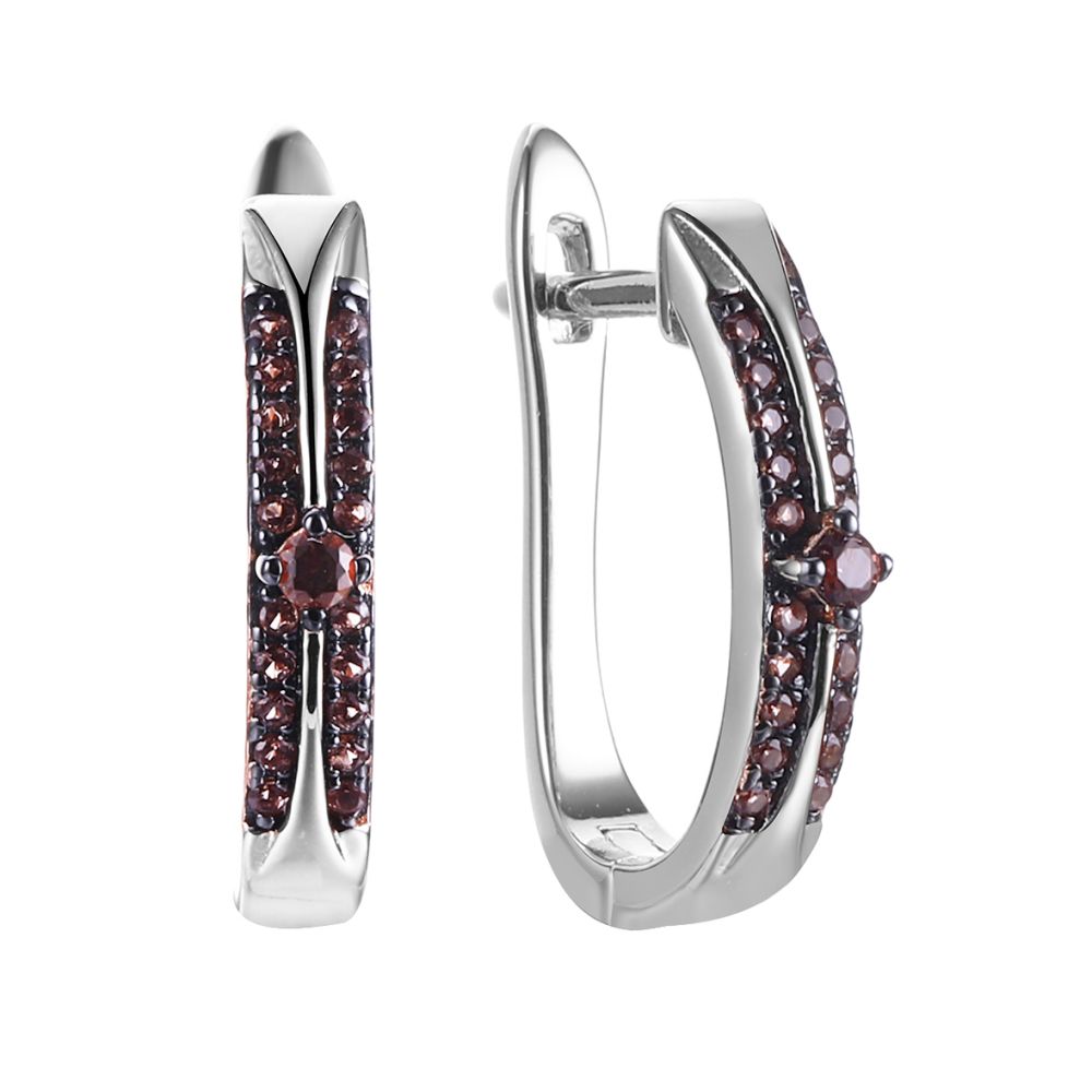 Серьги из серебра с фианитом Brown
