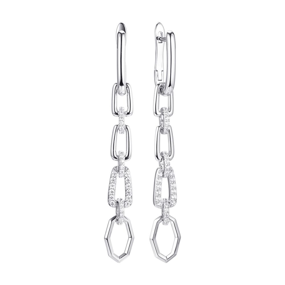 Серьги из серебра с фианитом Chain