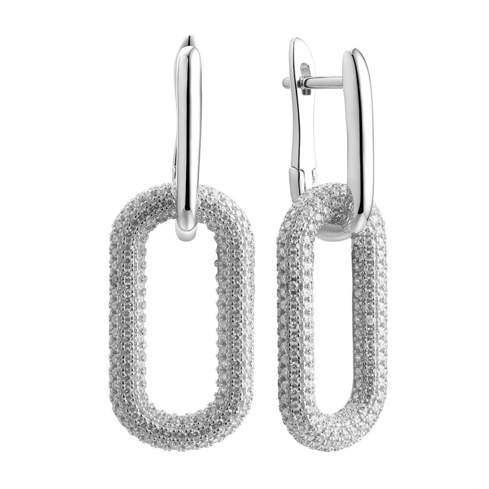 Серьги из серебра с фианитом Chain