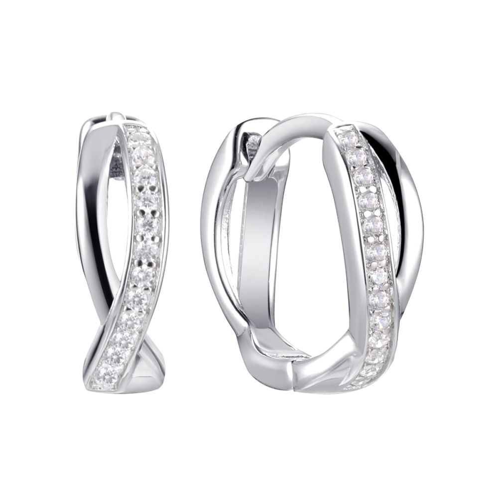 Серьги-кольца из серебра с фианитом Spark Line