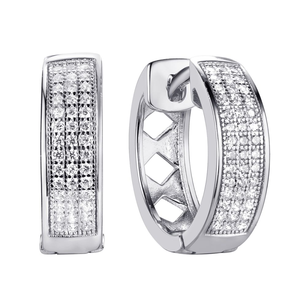 Серьги-кольца из серебра с фианитом Spark Line