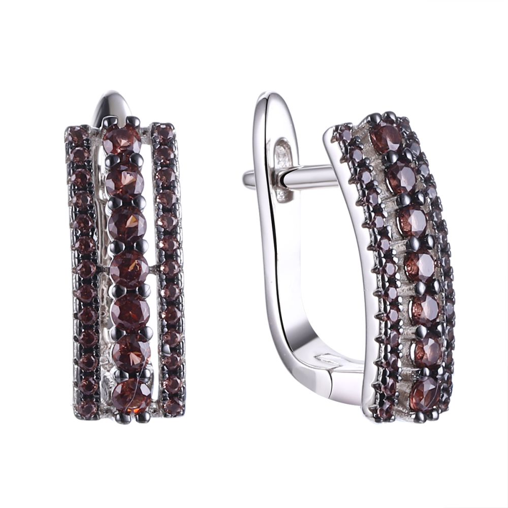 Серьги из серебра с фианитом Brown