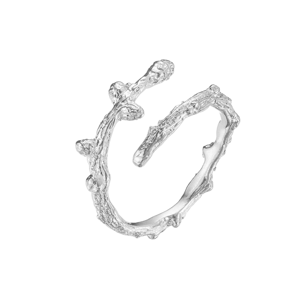 Кольцо из серебра разомкнутое "Веточка лиственницы"