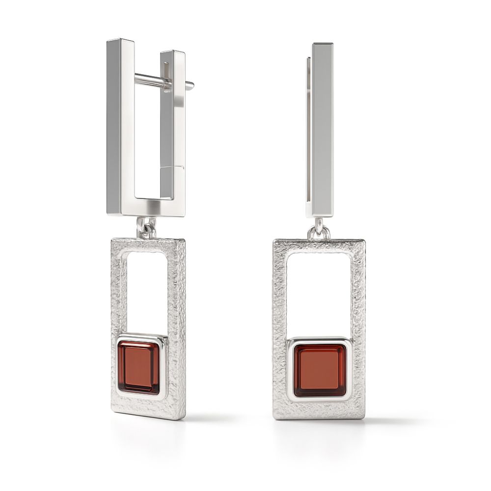 Серьги на английском замке из серебра с янтарем