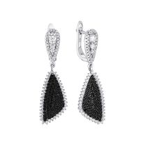 Серьги из серебра с фианитом Black&white
