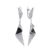 Серьги из серебра с фианитом Black&white