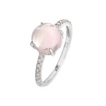 Кольцо из белого золота с розовым кварцем и бриллиантами