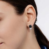 Серьги из серебра с черным ониксом и фианитами