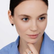 Серьги из серебра с черным ониксом и фианитами