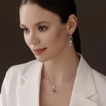 Серьги из серебра с фианитами и наноситалом топаз лондон