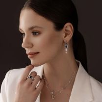 Серьги из серебра с фианитами и наноситалом топаз лондон