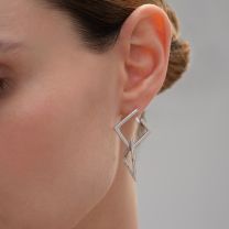 Серьги-трасформеры из серебра с фианитом Geometry