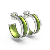 Серьги-кольца из серебра, цветное зеленое покрытие — стекло