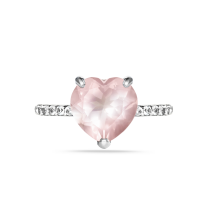 Кольцо Большое сердце с розовым кварцем