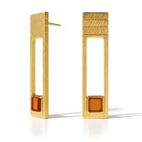 Серьги-пусеты позолоченные из серебра с янтарем