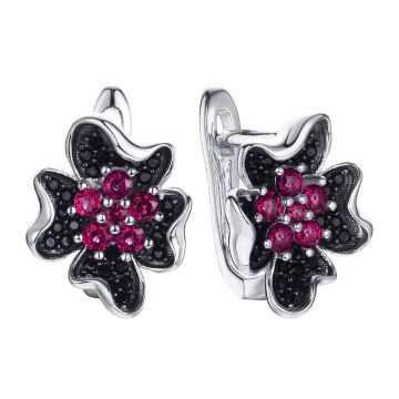 Серьги из серебра с корундом Flower