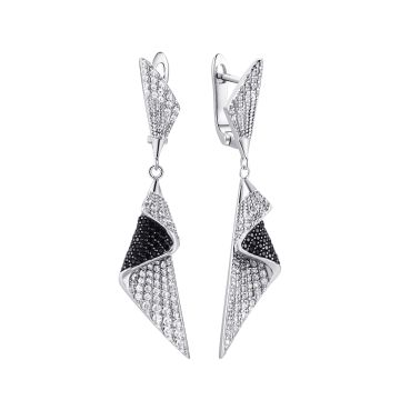 Серьги из серебра с краисталлами Black&white