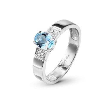 Кольцо из серебра с топазом Sky Blue и фианитами