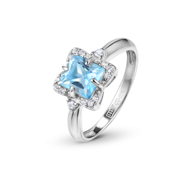 Кольцо из серебра с топазом Sky Blue и фианитами