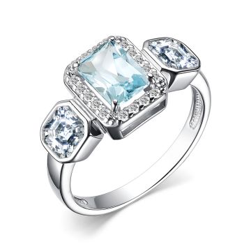 Кольцо из серебра с топазом Sky Blue и фианитами