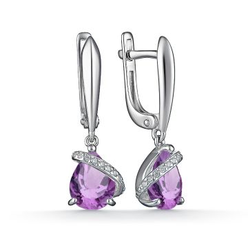 Серьги из серебра с аметистом и фианитами
