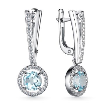 Серьги из серебра с топазом Sky Blue и фианитами