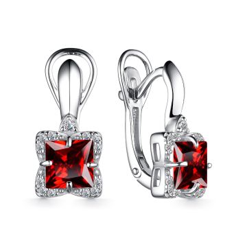 Серьги из серебра с гранатом и фианитами Premium Quality