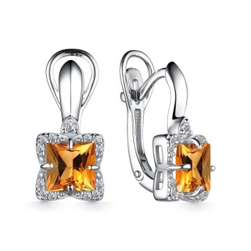 Серьги из серебра с цитрином и фианитами Premium Quality