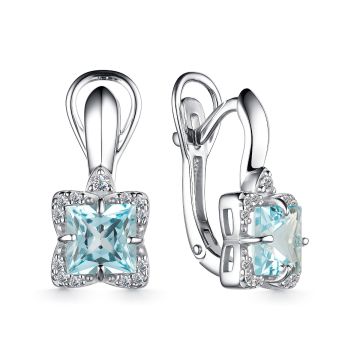 Серьги из серебра с топазом Sky Blue и фианитами