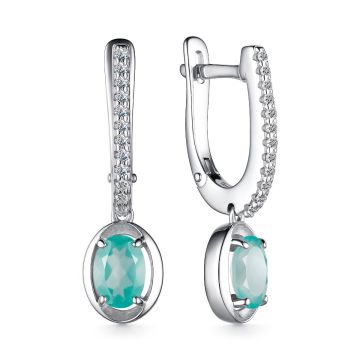 Серьги из серебра с мятным агатом и фианитами