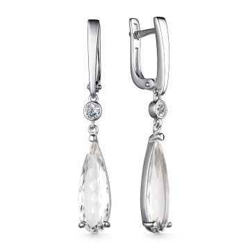 Серьги из серебра с горным хрусталем и фианитами