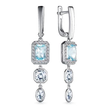 Серьги из серебра с топазами Sky Blue и фианитами