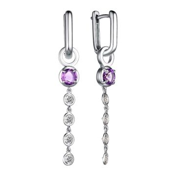 Серьги из серебра с аметистом и фианитами