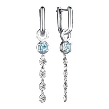 Серьги из серебра с топазом Sky Blue и фианитами