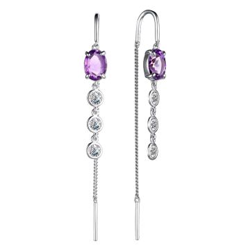 Серьги из серебра с аметистом и фианитами
