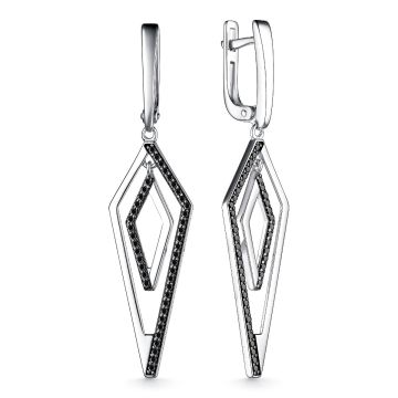 Серьги из серебра с черными фианитами