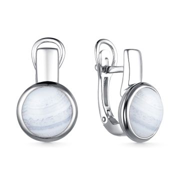 Серьги из серебра со вставкой агат снежный