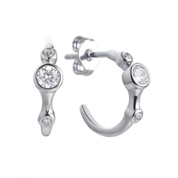 Серьги-кольца из серебра с фианитом "Серебристый блеск"