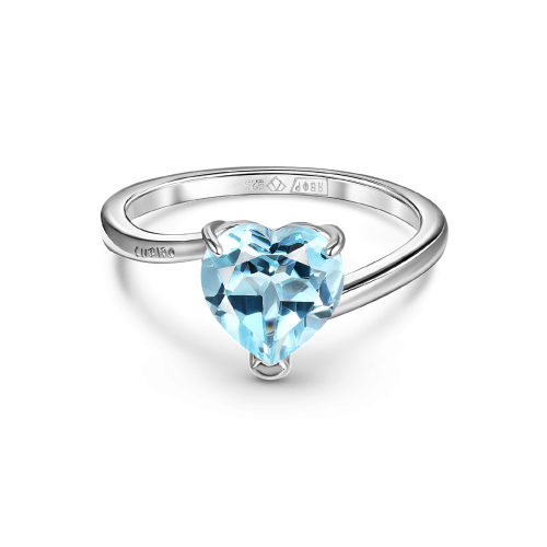 Кольцо из серебра с голубым топазом Sky Blue в форме сердца