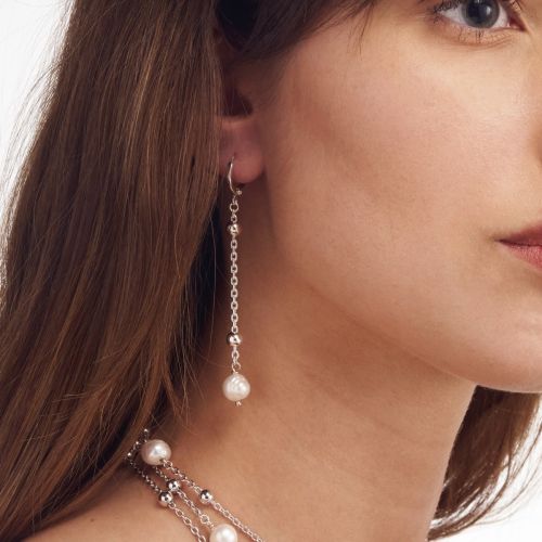 Серьги-кольца с подвеской из жемчуга