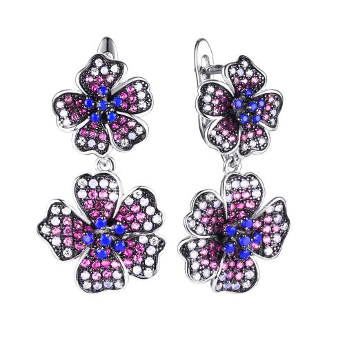 Серьги из серебра с фианитом Flower