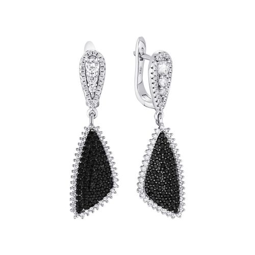Серьги из серебра с фианитом Black&white