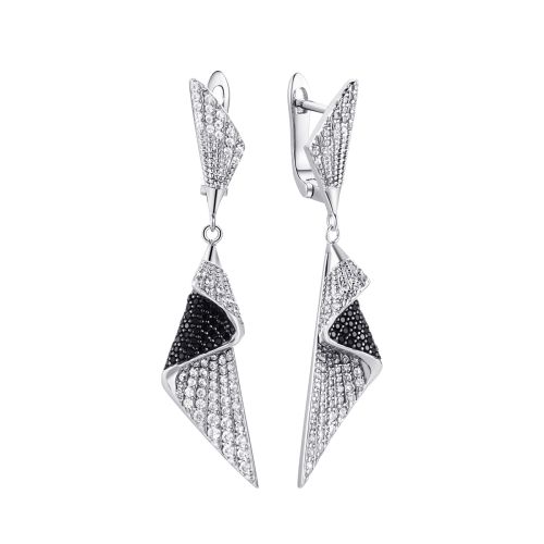 Серьги из серебра с фианитом Black&white