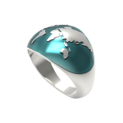 Кольцо WORLD из серебра покрытое цветным стеклом